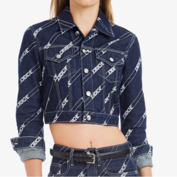 Jordache RINSE DIAGONAL LOGO PRINT SHRUNKEN JACKET - Picture 1 of 14